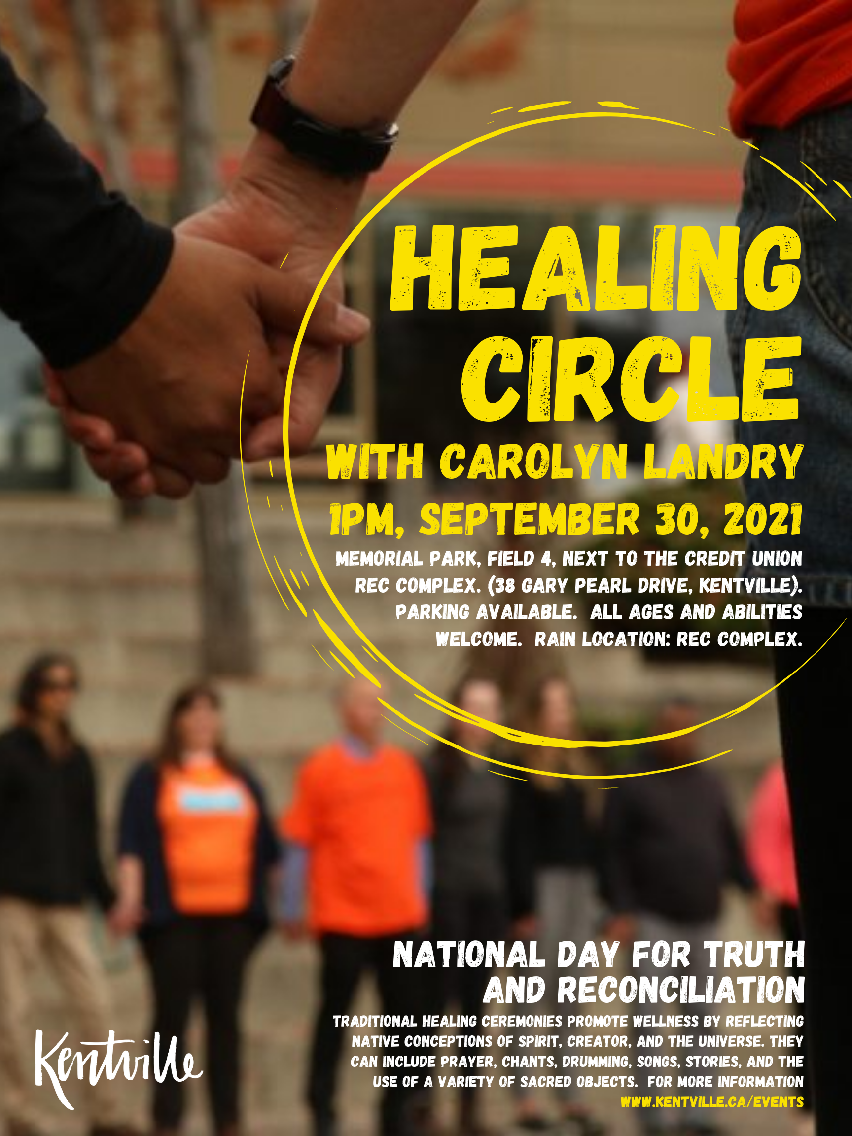 Healing circle poster, showing people in a circle holding hands