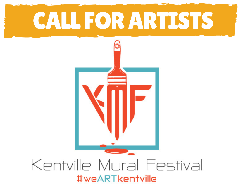 A logo depicting a paint brush and the letters K M F which stand for "Kentville Mural Festival"