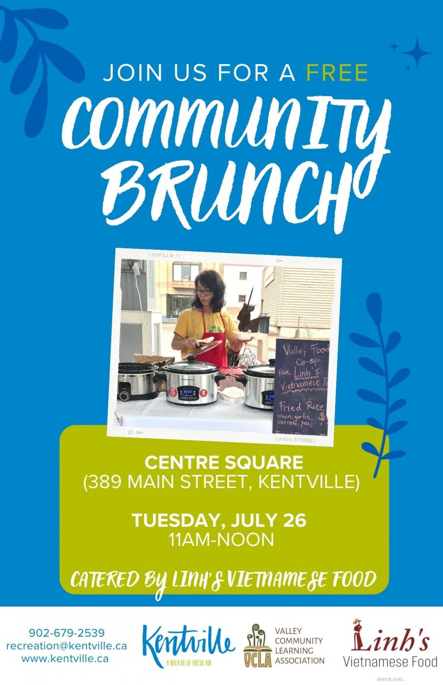 Join us for a free community brunch on Tuesday July 26th from 11am-noon. 