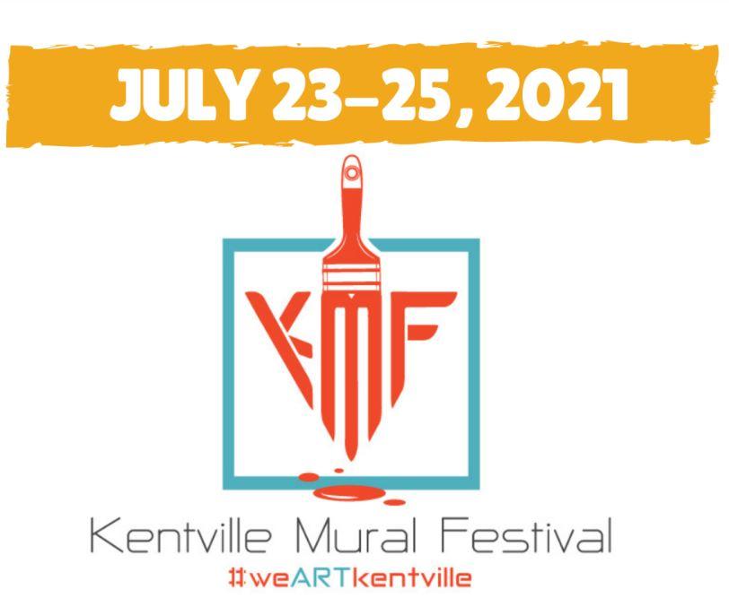 Logo for Kentville Mural Festival 2021, paintbrush moving upward