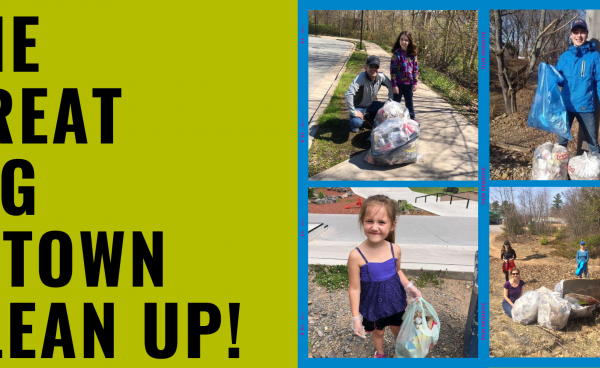 Text that says "great big k-town clean up" paired with photos of people picking up litter